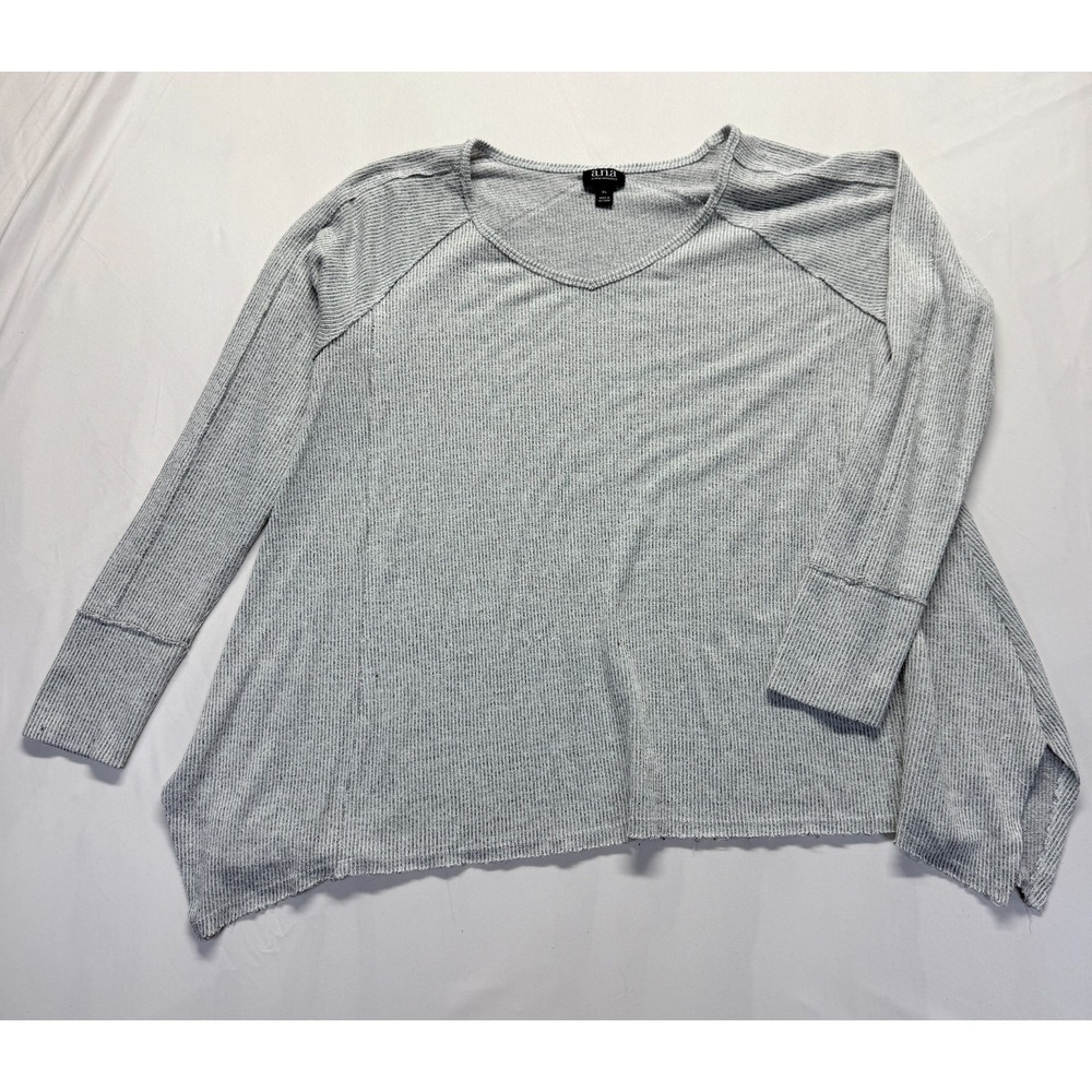 a.n.a Tunic Sweater Womens XL Gray Side Slit Raglan Sleeve Ribbed‎ V Neck Winter